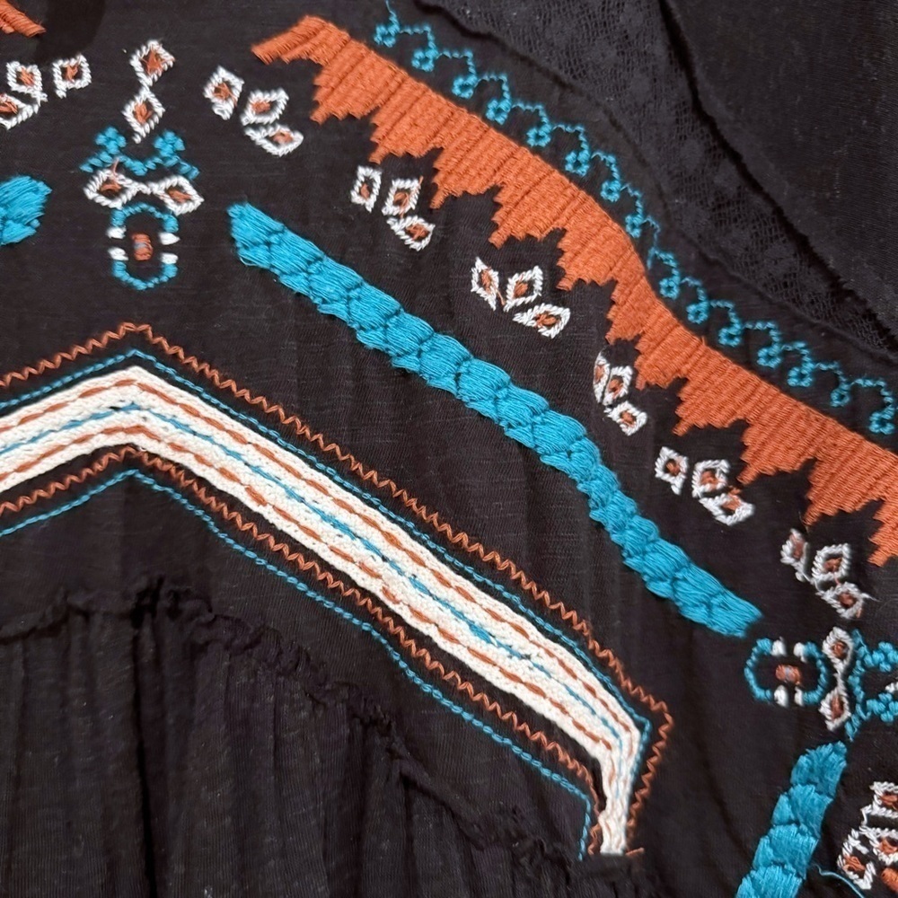 Free People | New World Embroidered Top Boho Lace Black Size Medium - Picture 5 of 8
